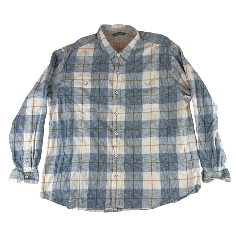 Tommy Bahama Button Down Shirt Mens 3XL Blue Plaid Cotton Relax Long Sleeve